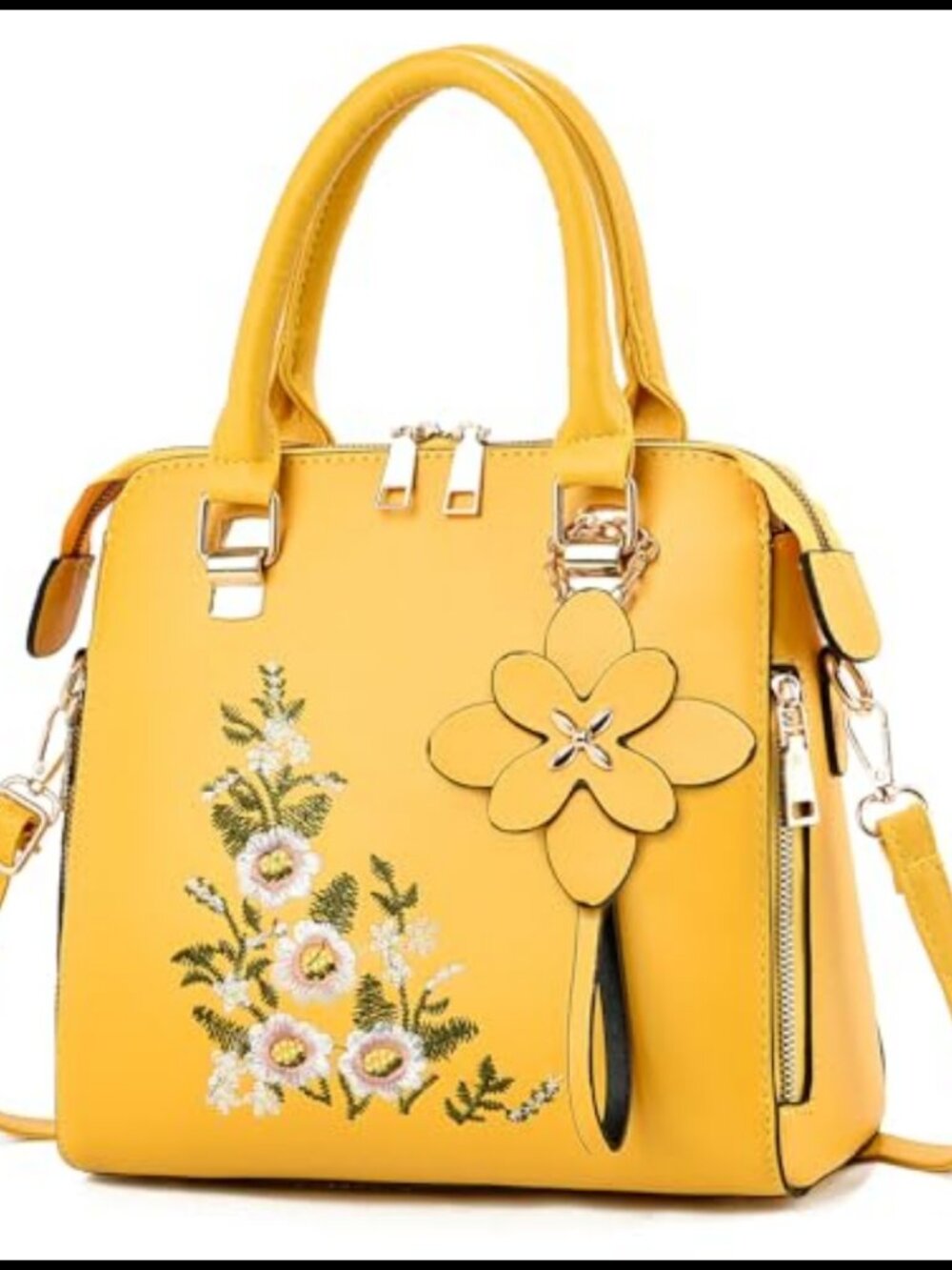 Embroidered Crossbody Satchel Handbag PU Floral Office Purse